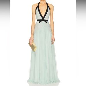 HELSA The Siren Dress in Silk Chiffon in Mint & Blac